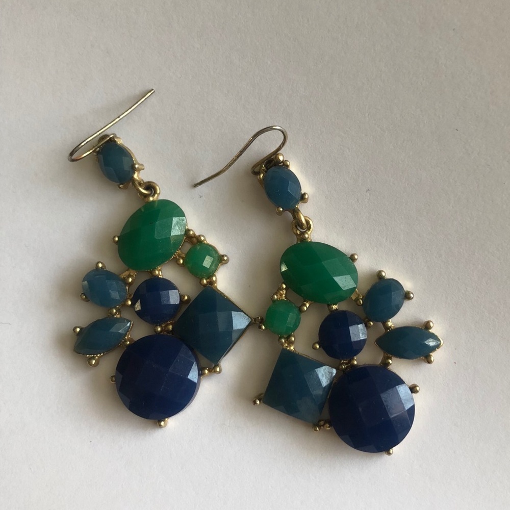 Blue and green tone statement earrings